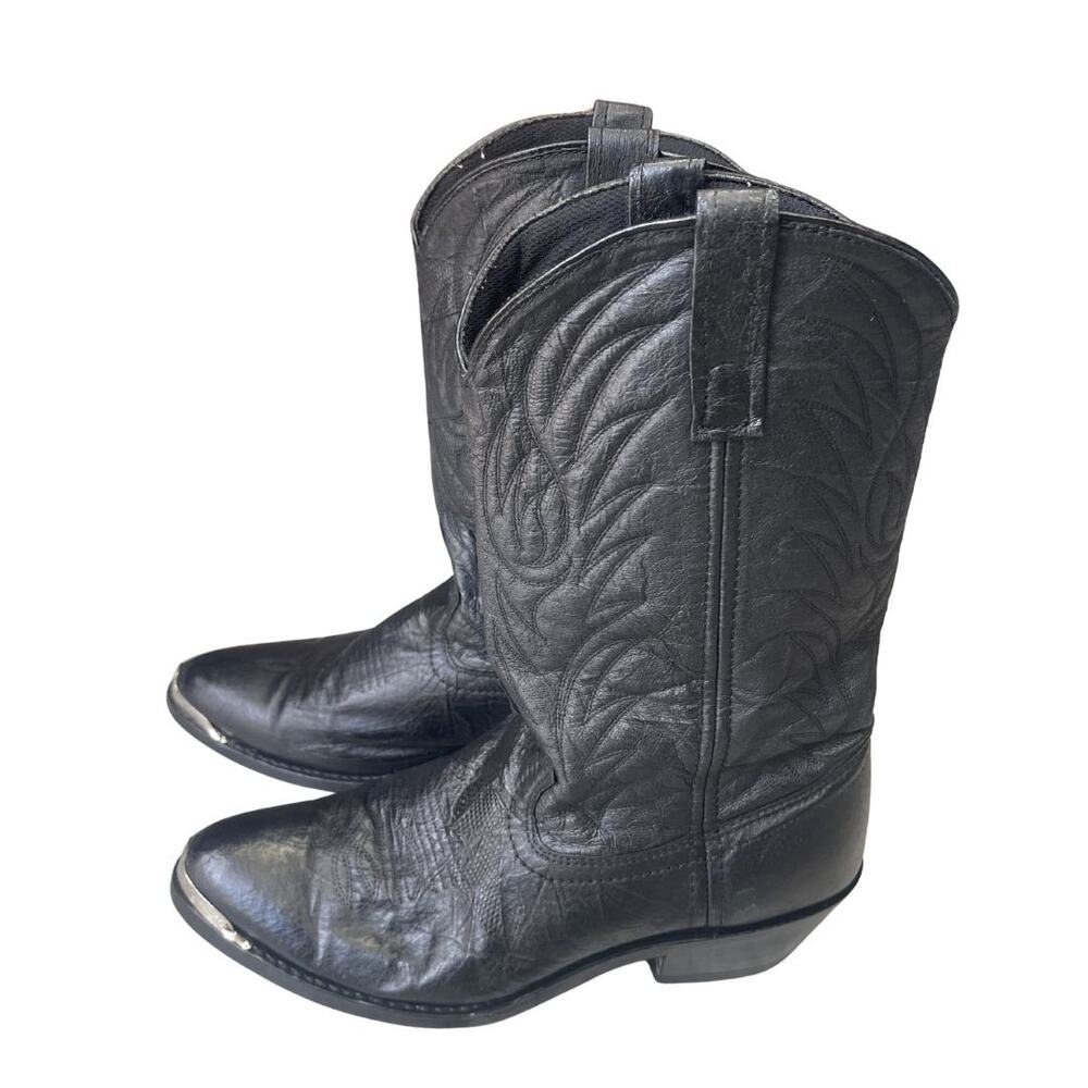 Laredo Black Leather Cowboy Boots Metal Toe Tip Size 9 Western Chic Rodeo